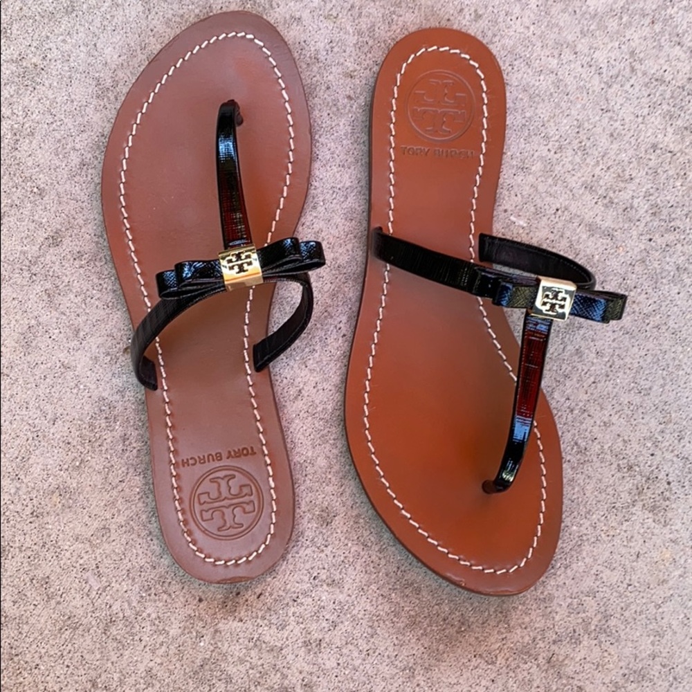 Tory Burch size 7 black patent leather sandals
